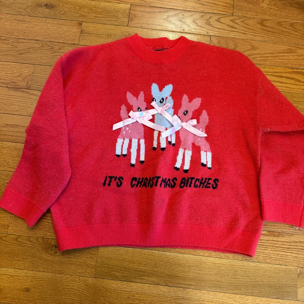 Nasty Gal red it’s Christmas bitches deer sweater size small